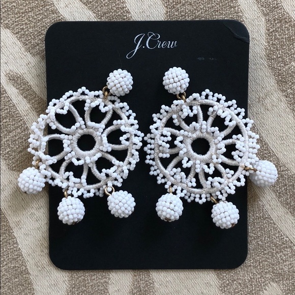 J. Crew Jewelry - ❤️NWT Beaded Crochet White Flower J.Crew Earrings